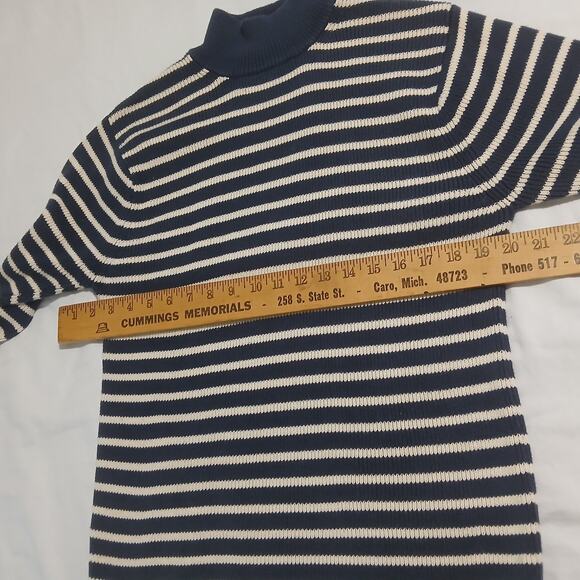 GAP Medium 100% Cotton Mock-Neck Blue/Cream Striped Tunic Sweater Ribbed Cuff - Picture 8 of 13